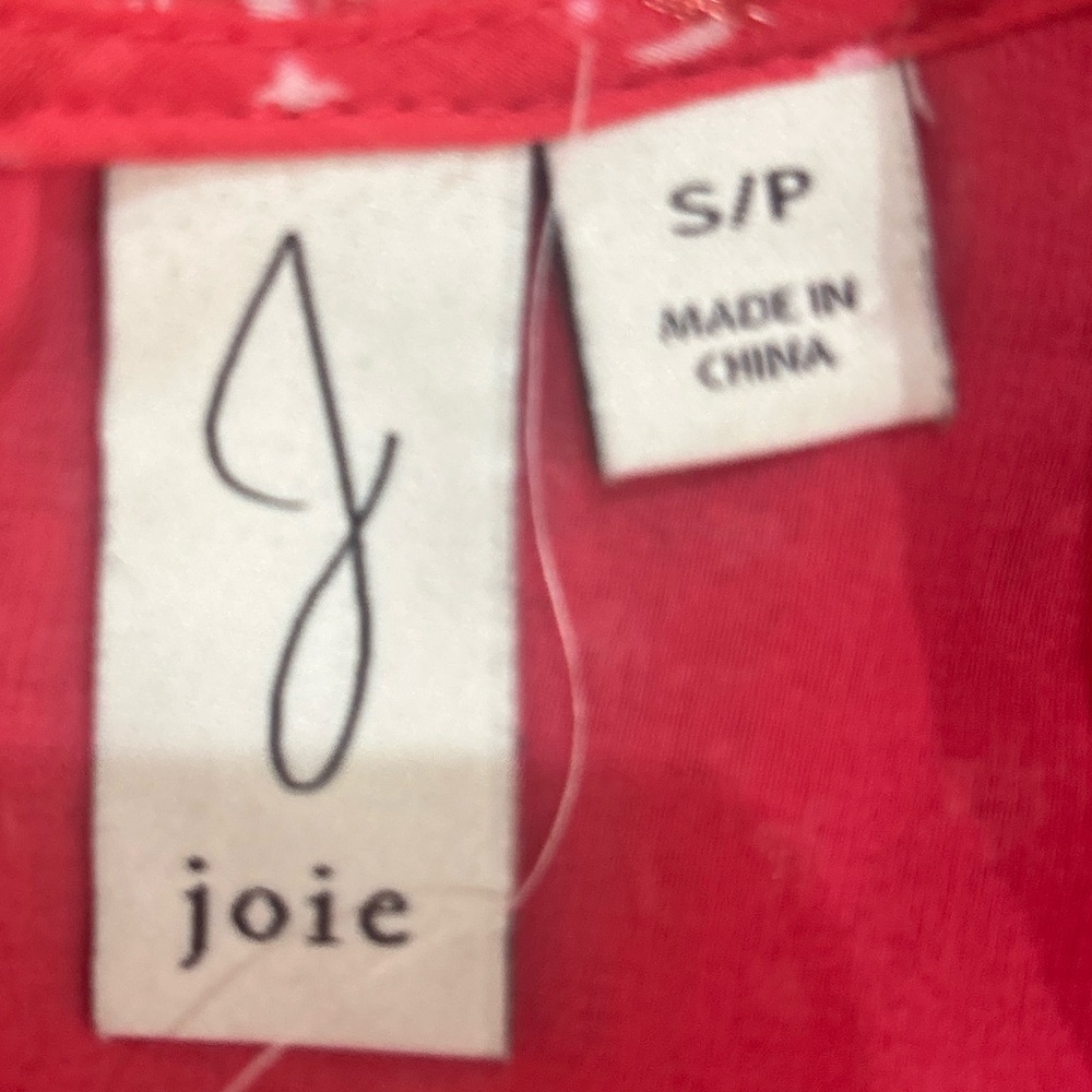 Joie cranberry pink chiffon Floral ruffle neck short sleeve Blouse size small - Picture 8 of 10